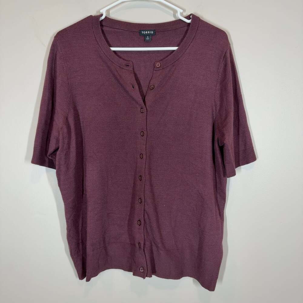 Torrid Burgundy Short Sleeve Cardigan Size 0 (Fits Like L) Button Down Sweater